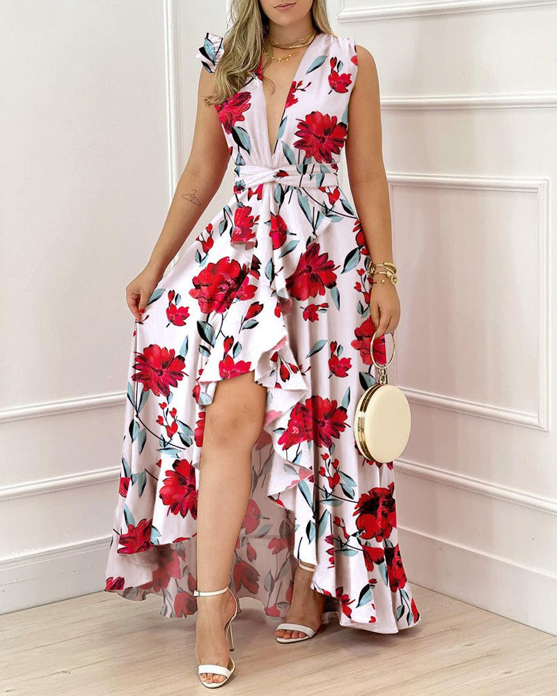 Elegant High-Waisted Floral Maxi Dress For Commuting