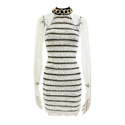 Chic Metal Chain Bodycon Knit Dress