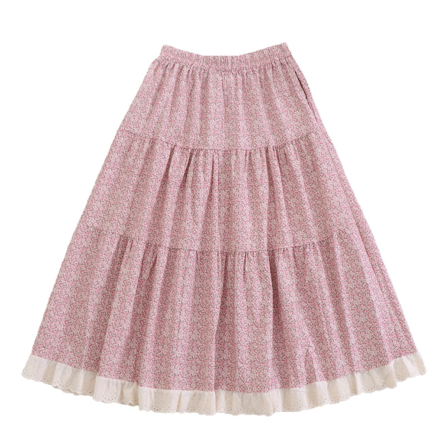 Sweet Floral Print A-Line Midi Skirt with Elastic Waist