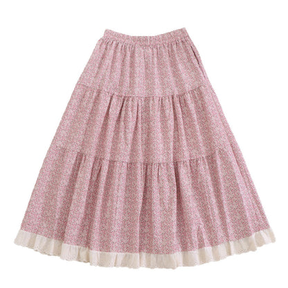Sweet Floral Print A-Line Midi Skirt with Elastic Waist