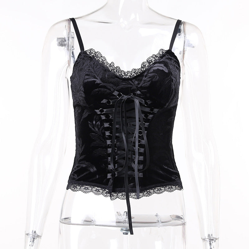 Black Lace Trim Vintage Women's Cami Top