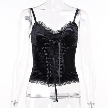 Black Lace Trim Vintage Women's Cami Top
