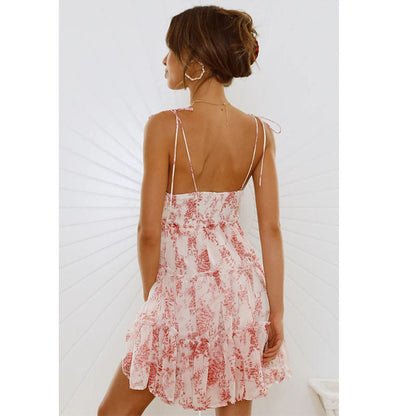 Sexy Floral Print String Strap MIni Dress