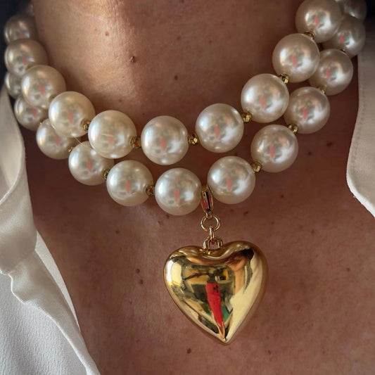 Multi-Layer Heart-Shaped Pearl Necklace Trendy Cyberpunk Style