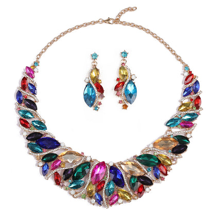 Exaggerated Crystal Earrings and Necklace Set for Weddings and Parties