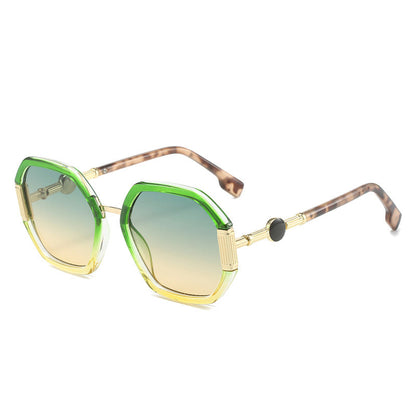 Polygon Sunglasses For Women Trendy Metal Frames Ocean Color