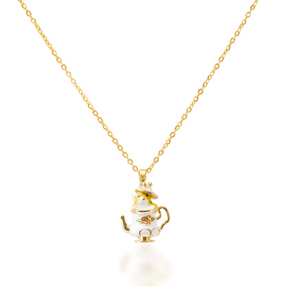 Fashionable Enamel Cartoon Teacup Necklace For Women