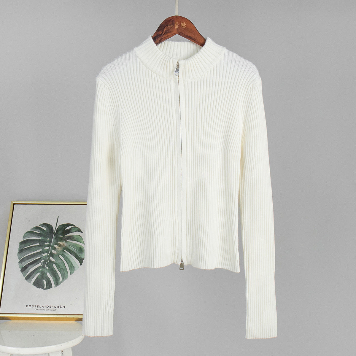 Casual Long Sleeve Cardigan Zipper Knit Jacket for Women