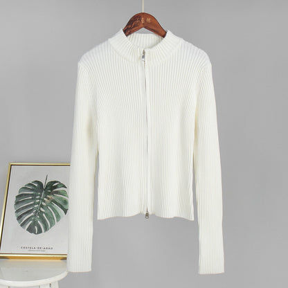Casual Long Sleeve Cardigan Zipper Knit Jacket for Women
