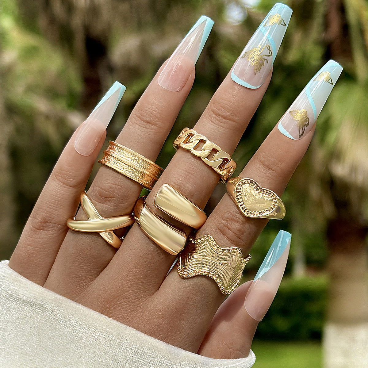 Chic Geometric Wave Ring Set - Stylish All-Season Ring