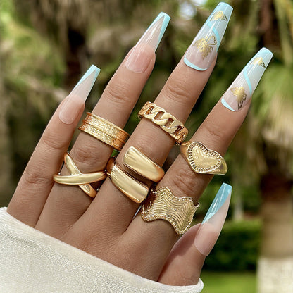 Chic Geometric Wave Ring Set - Stylish All-Season Ring