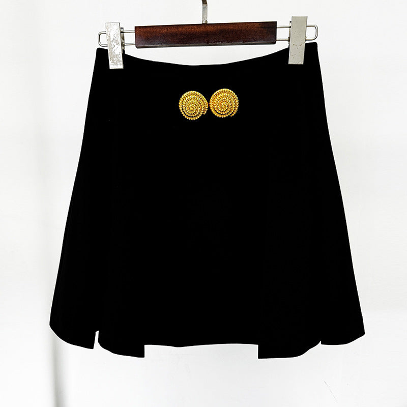 Pleated Mini Skirt With Metal Buckle Street Style