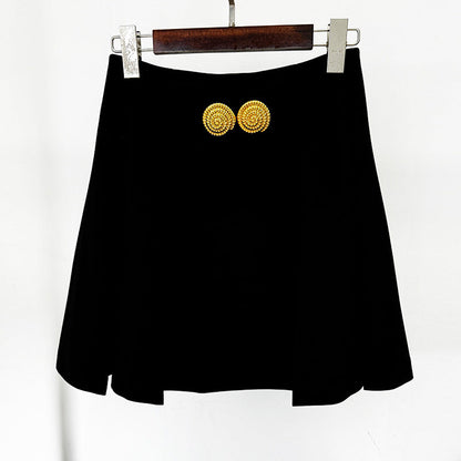 Pleated Mini Skirt With Metal Buckle Street Style
