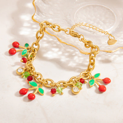 Cherry Pendant Stainless Steel Bracelet for Women Elegant Fashion Accessory
