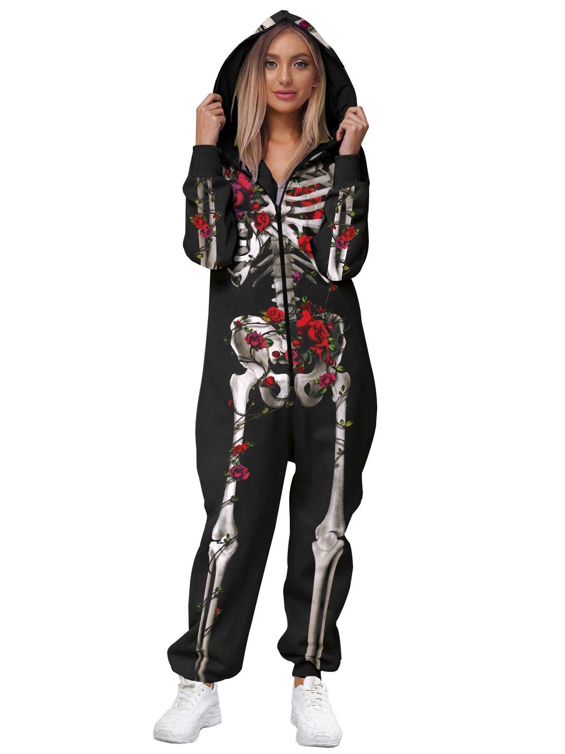 Graphic Skeleton Print Loose Fit Jumpsuit for Halloween