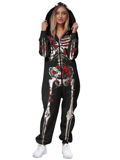 Graphic Skeleton Print Loose Fit Jumpsuit for Halloween
