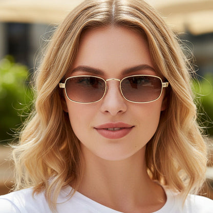 Retro Square Metal Sunglasses UV400 Protection Fashionable Eyewear
