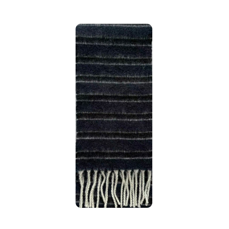 Colorful Striped Wool Blend Scarf With Fringe