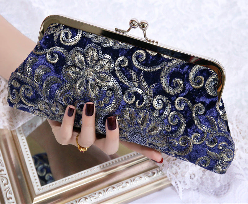 Vintage Sequin Evening Clutch Bag Velvet Cocktail Purse