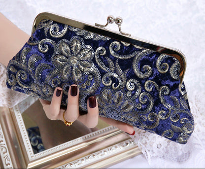 Vintage Sequin Evening Clutch Bag Velvet Cocktail Purse