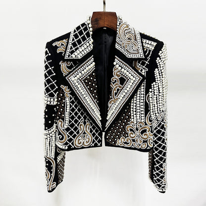 Trendy Pearl Embellished Black Jacket