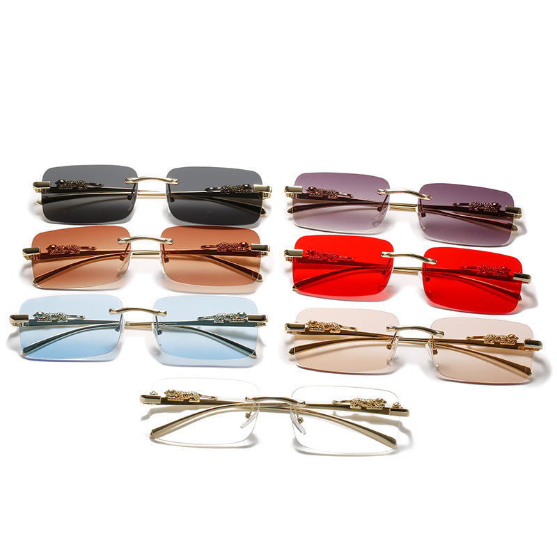 Trendy Square Frameless Sunglasses with Leopard Print Accents
