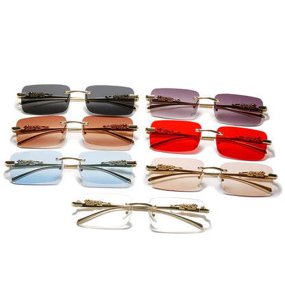 Trendy Square Frameless Sunglasses with Leopard Print Accents
