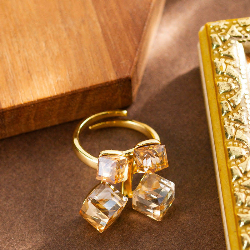 Colorful Cubic Crystal Adjustable Open Ring For Women