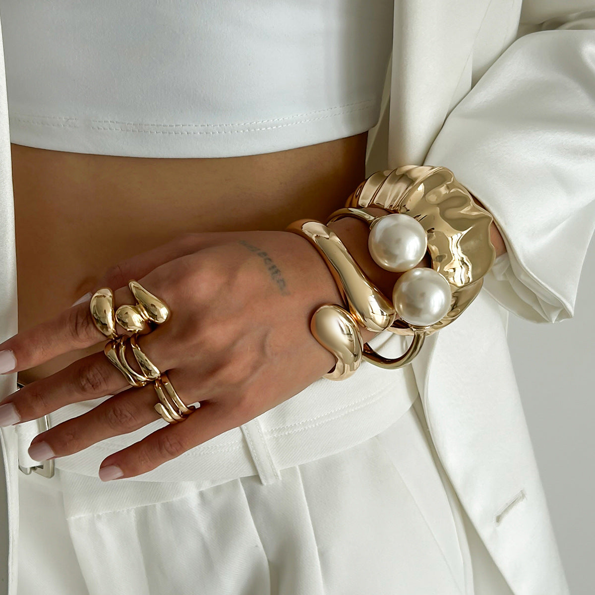 Baroque Style Large Pearl Stacking Bracelet Non-Regular Cuff Bangle For Women