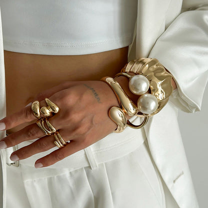 Baroque Style Large Pearl Stacking Bracelet Non-Regular Cuff Bangle For Women