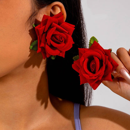 Colorful Pearl Flower Earrings Trendy Chic Fabric Design
