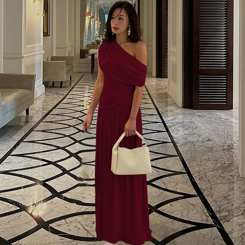 Trendy Off-Shoulder Ruched Dress Elegant Maxi Dress