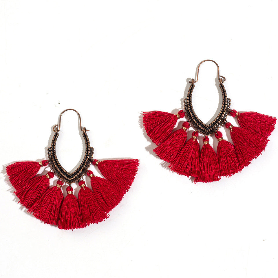 Bohemian Tassel U-Shaped Alloy Vintage Earrings for Women