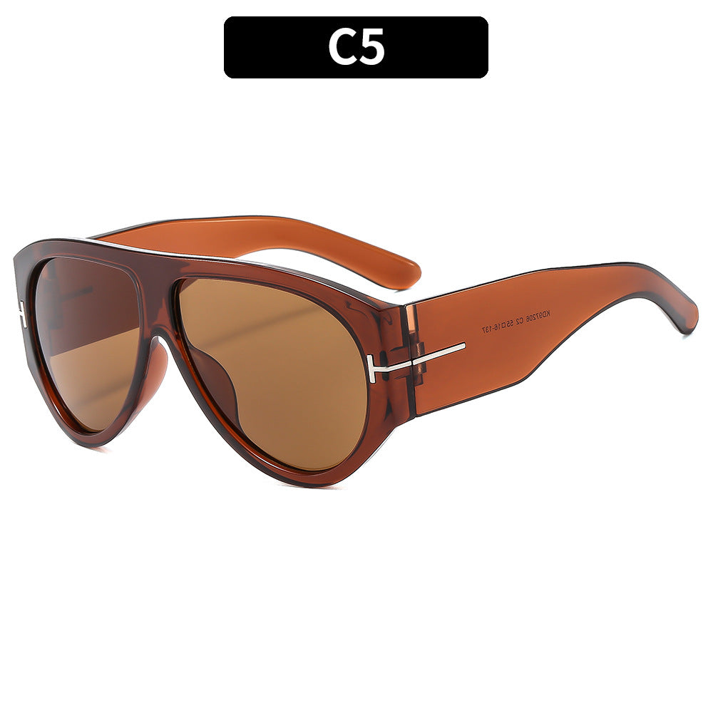 Fashion T-Shaped Oval Sunglasses UV400 Protection Trendy Shades