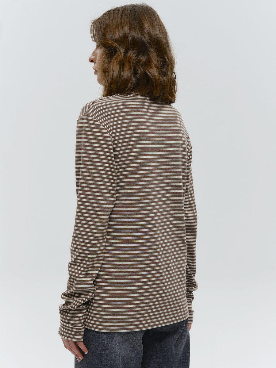 Striped Long Sleeve Cotton T-Shirt Casual Women's Top