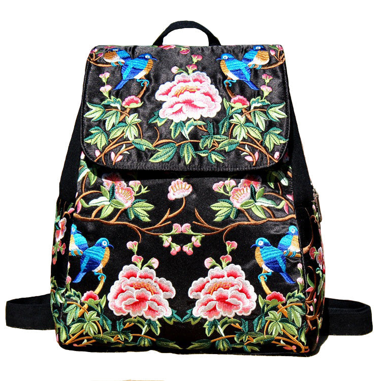 Ethnic Embroidered Backpack Ladies New Large-Capacity Canvas Travel Bag Fashion Backpack