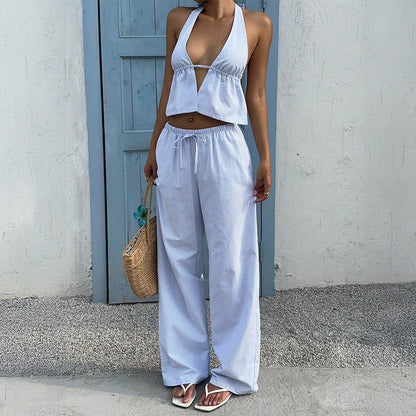 Women's Casual Sleeveless T-Shirt and Long Pants Set