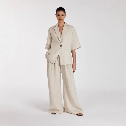Casual Linen Two-Piece Set with Button Front Cardigan