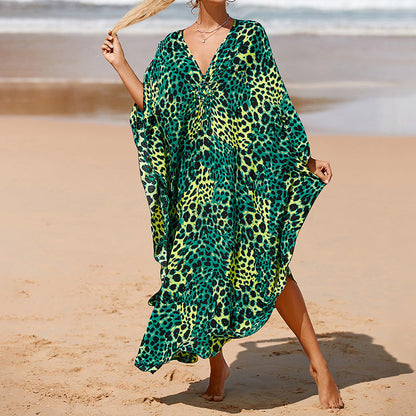Summer Cotton Printed Beach Blouse Vacation Casual Bikini Sunscreen Beach Skirt