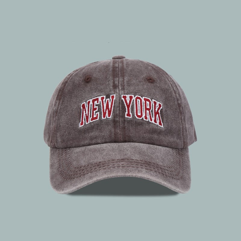 Washed Letter Embroidered Cotton Baseball Cap