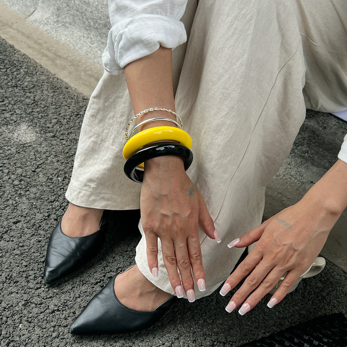 Geometric Resin Bangle Bracelet Trendy Yellow and Black
