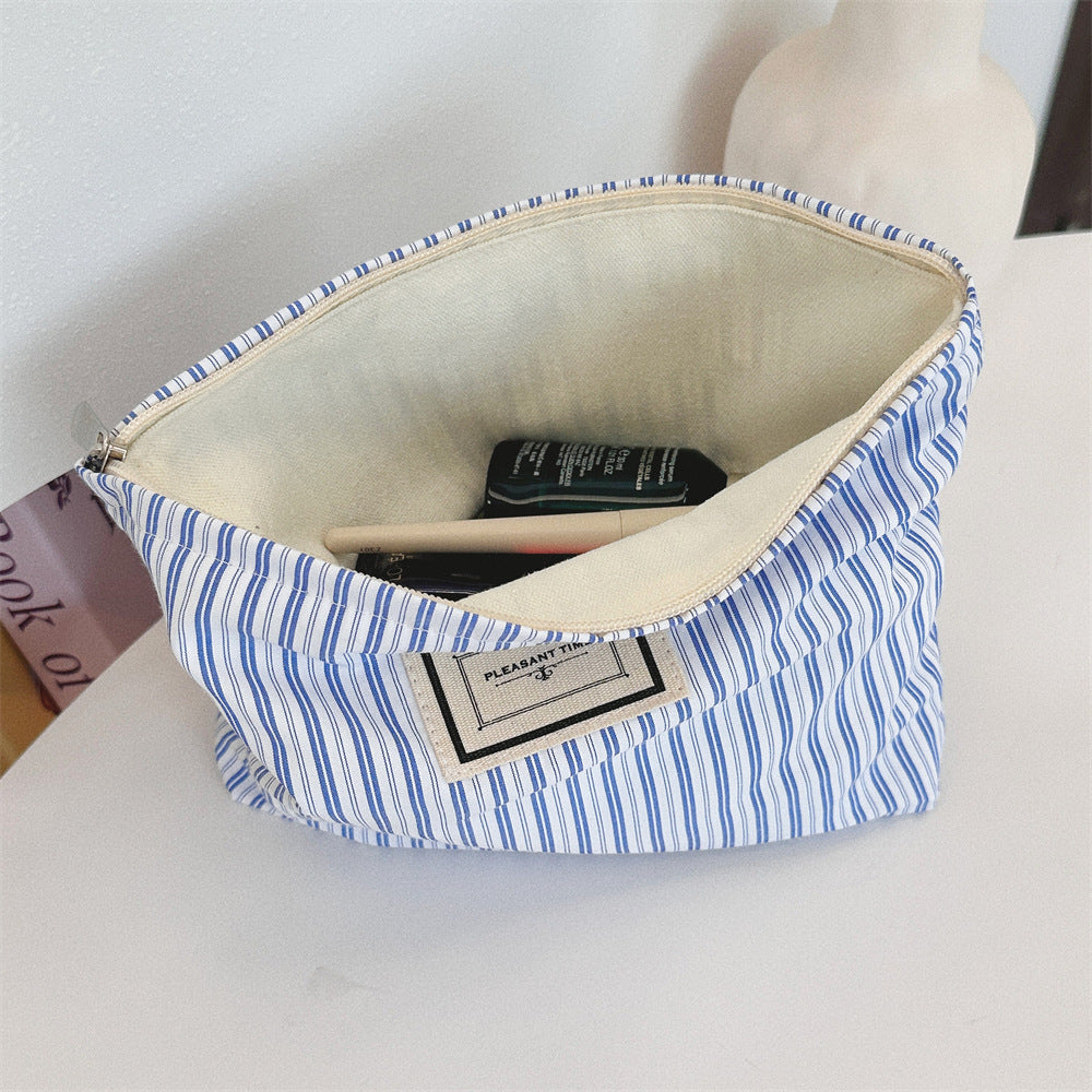 Striped Color Block Portable  Make Up Bag