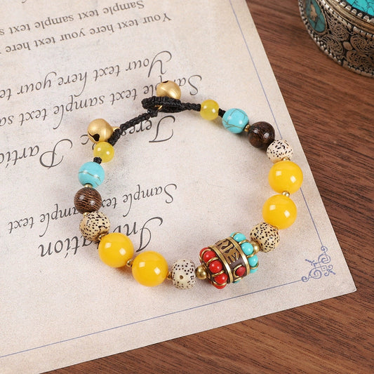 Nepalese Tibetan Woven Bracelet Turquoise Beeswax Niche Design Vintage Ethnic Style Bracelet Men'S And Women'S Tibetan Accessories