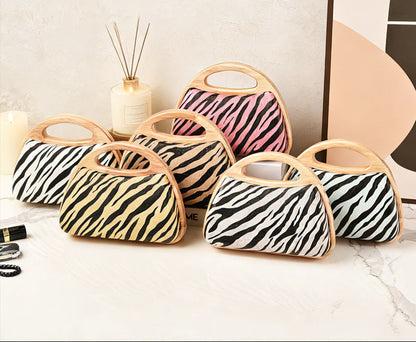 Retro Zebra Print Evening Clutch Bag Stylish Polyester Handbag