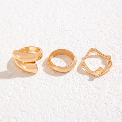 Chic Geometric Wave Ring Set - Stylish All-Season Ring