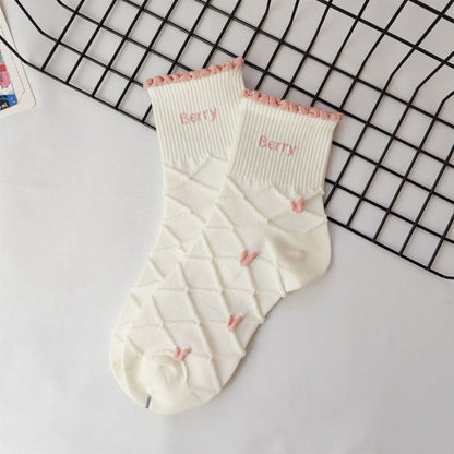 Rufia - Strawberry &amp; Heart Pattern Crew Socks