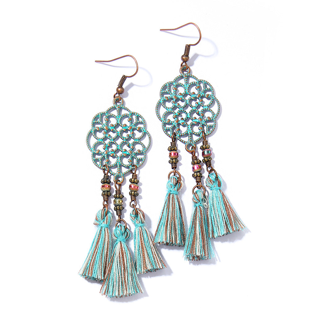 Bohemian Tassel Dangle Earrings Handmade Tribal Style