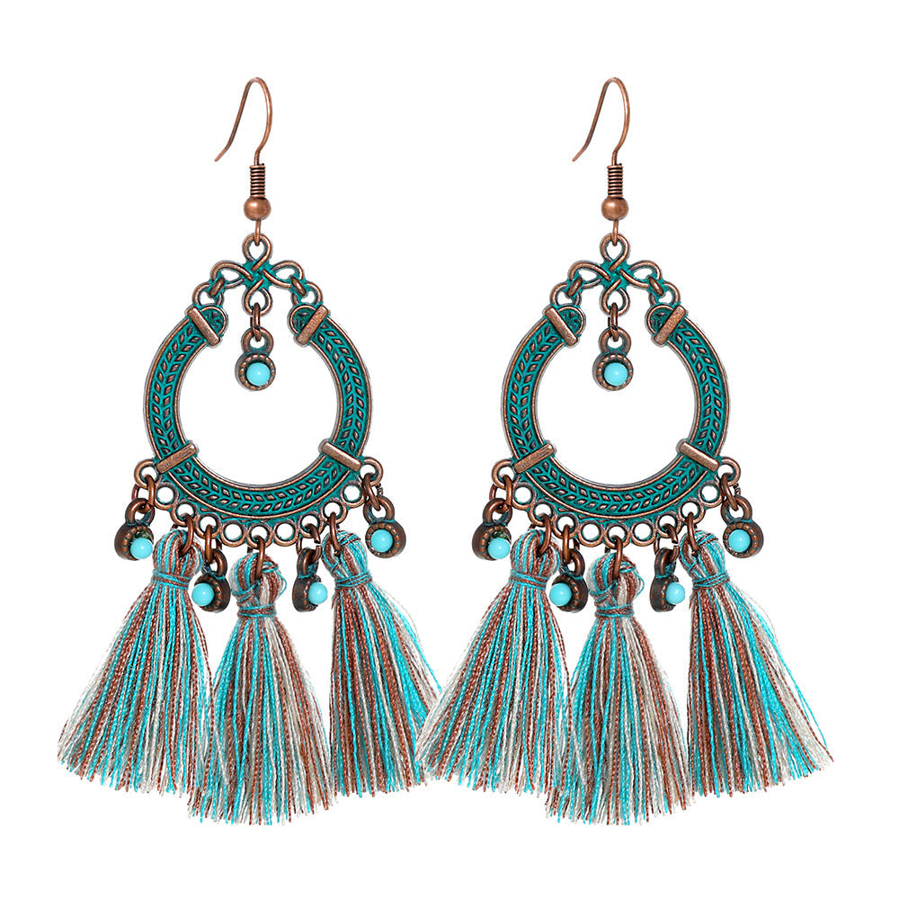 Bohemian Style Gemstone Tassel Earrings for Women
