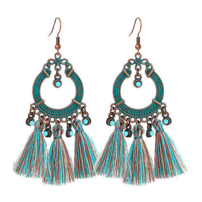 Bohemian Style Gemstone Tassel Earrings for Women