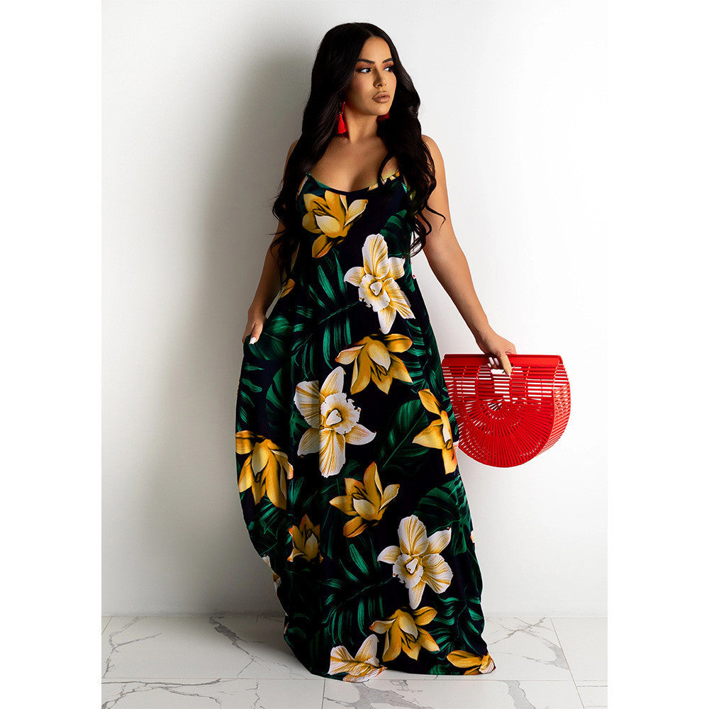 Floral Print Loose Slip Dress Long Dress
